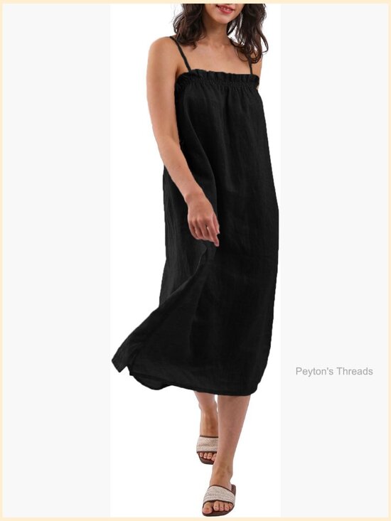 Dresses & Skirts - 100% Linen Midi Beach Dress with Pockets Spaghetti Strap Shift